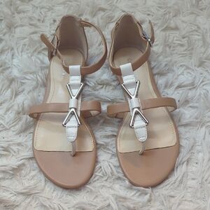 Elegant Tan and Silver Women's Sandals By Calvin Klein